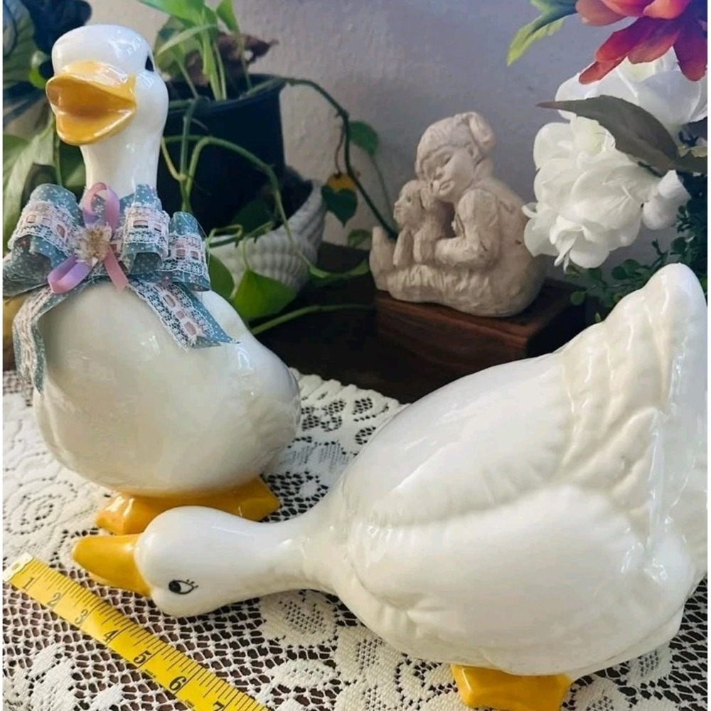 Vtg 1987 Ceramic White Duck Ceramic Geese Goose Figurines Cottage Core Lot Of 2 - Picture 16 of 16